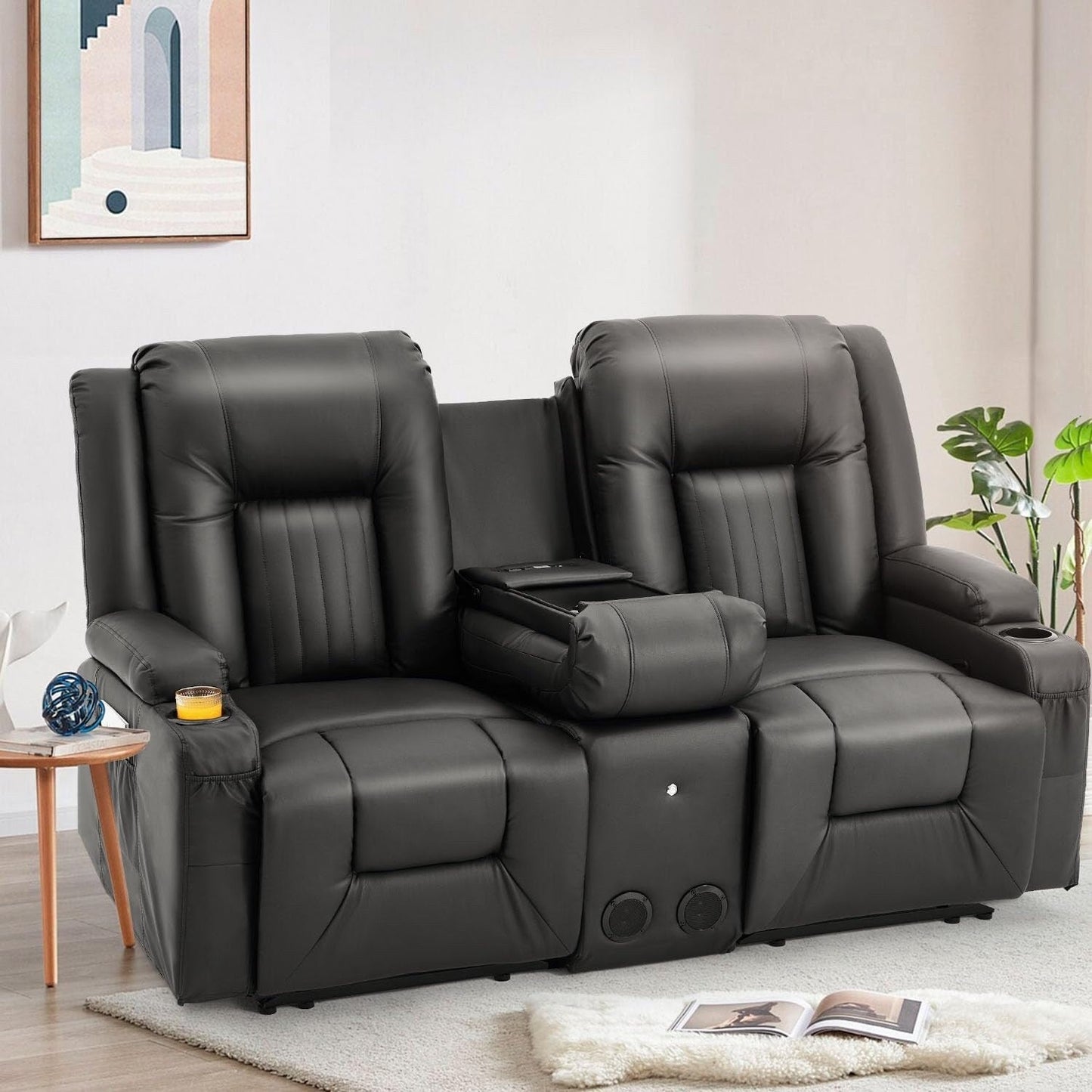 AECOJOY Recliner Sofa Manual RV Reclining Couch PU Home Theater Seating w/ Console