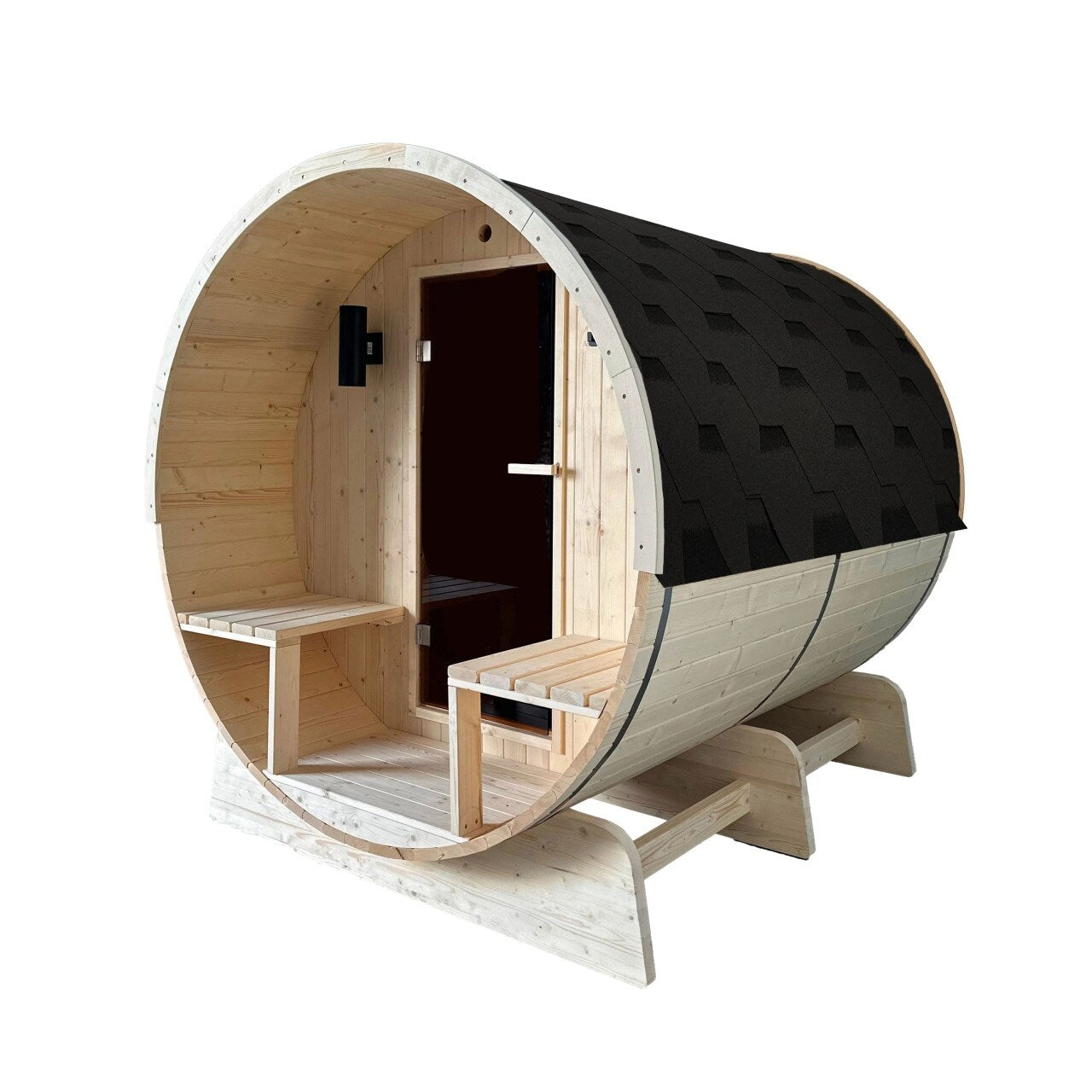 ALEKO 6-8 Person White Finland Pine Barrel Sauna with UL Electrical Heater - 88L x 73W x 79H inch