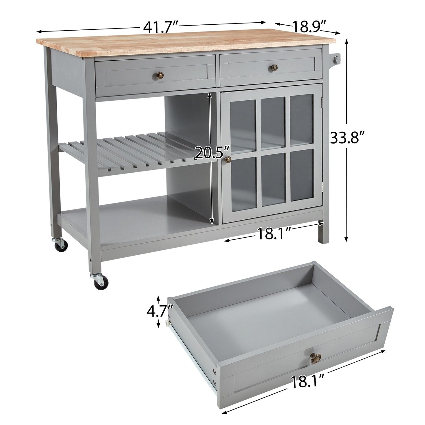 AVAWING 42 Rolling Kitchen Island Microwave Cabinet Trolley Cart