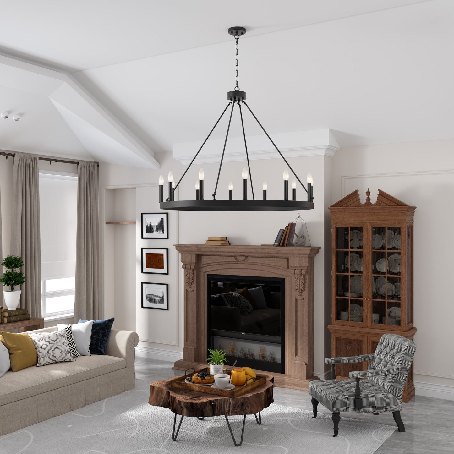 Acroma 12-light Farmhouse 40In Wagon Wheel Chandelier with UL - 40'' D x 138'' H