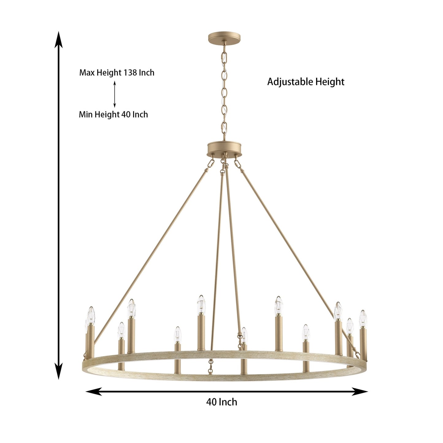 Acroma 12-light Farmhouse 40In Wagon Wheel Chandelier with UL - 40'' D x 138'' H