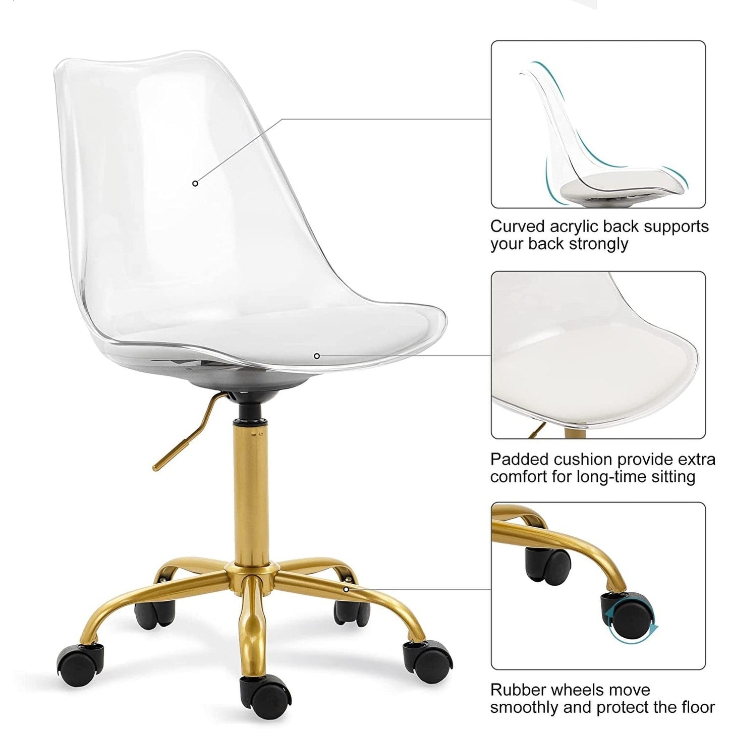 Acrylic Swivel adjustable height Armless Home office Rolling Chair