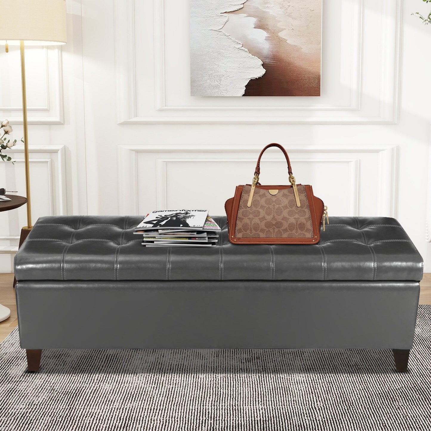 Adeco 50 Bonded Leather Storage Ottoman Bench