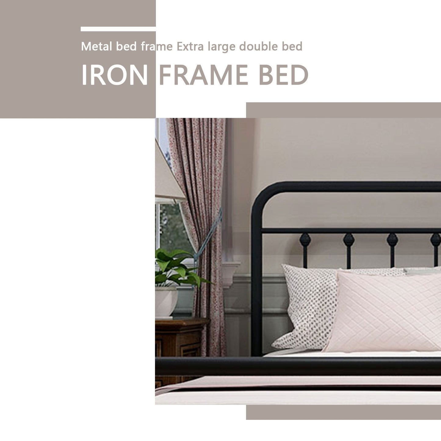 Alazyhome Simple Vintage Metal Platform Bed Frame, Easy-Assembly