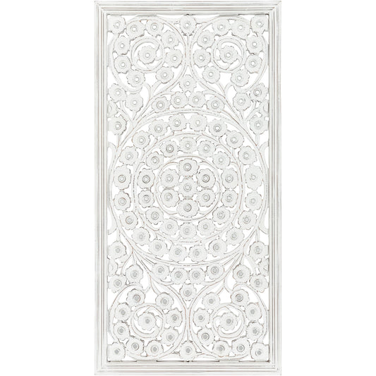 Allen White Washed Hand Carved 48x28-inch Wall Panel with Mirror Inlay
