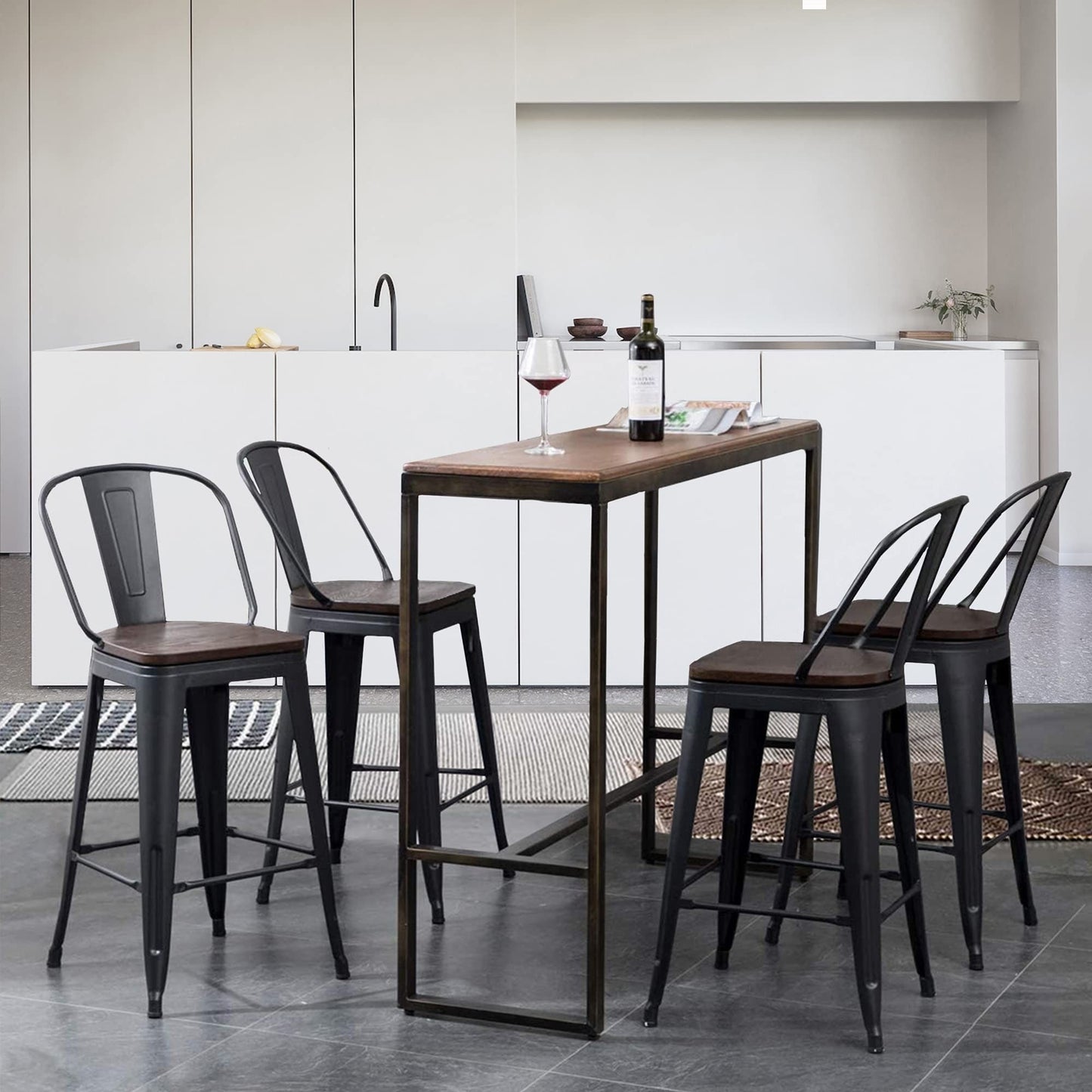 Andeworld farmhouse bar stools ,counter height bar stools set of 4 - Set of 4