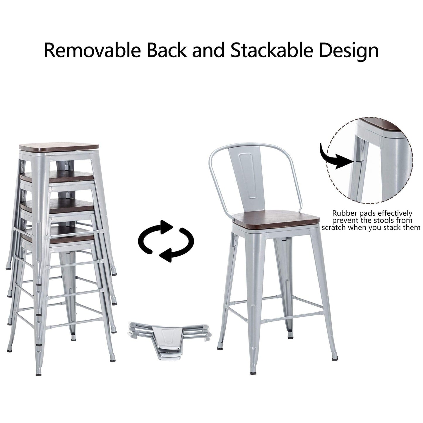 Andeworld farmhouse bar stools ,counter height bar stools set of 4 - Set of 4