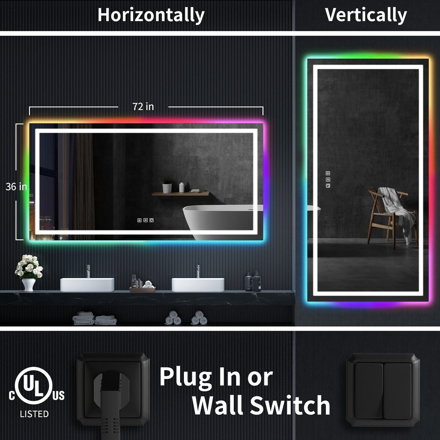 Anti-Fog RGB Backlit & LED Frontlit Bathroom Mirror