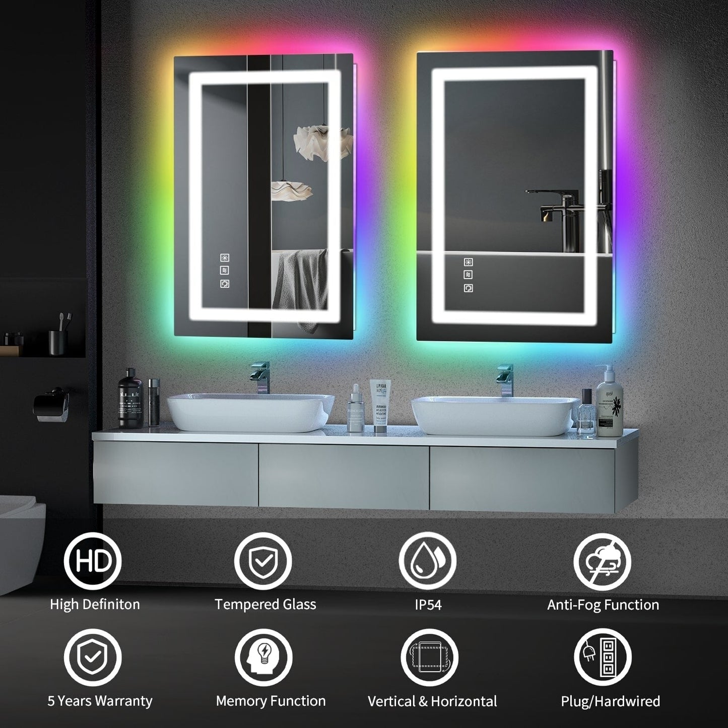 Anti-Fog RGB Backlit & LED Frontlit Bathroom Mirror