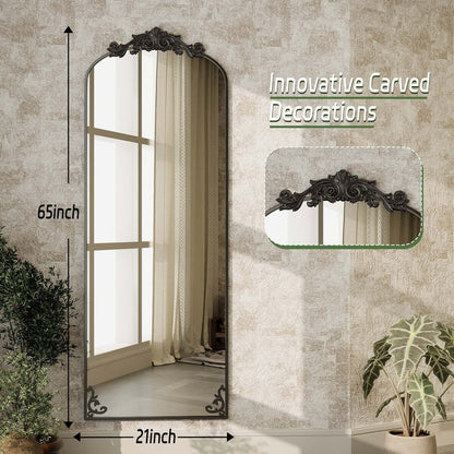 Arched Full Length Mirror with Baroque Flower Design