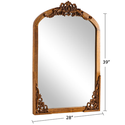 Arched Full-Length Solid Wood Carving Floor Mirror
