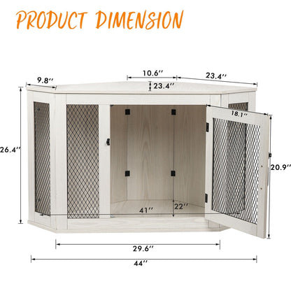 BOSSIN Corner Dog Crate Furniture,44/52 inch Wooden Dog Kennel Furniture with Mesh,Decorative Wood Dog House for Indoor use