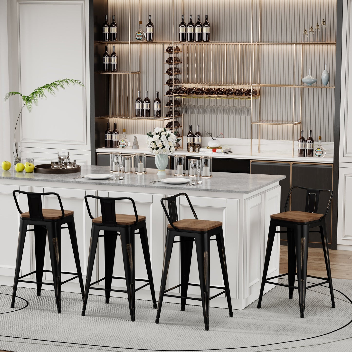 Bar Stools With Back set of 4 Industrial Metal Barstools with Wooden Seats