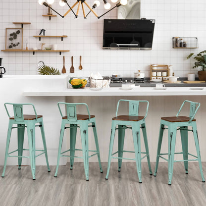Bar Stools With Back set of 4 Industrial Metal Barstools with Wooden Seats