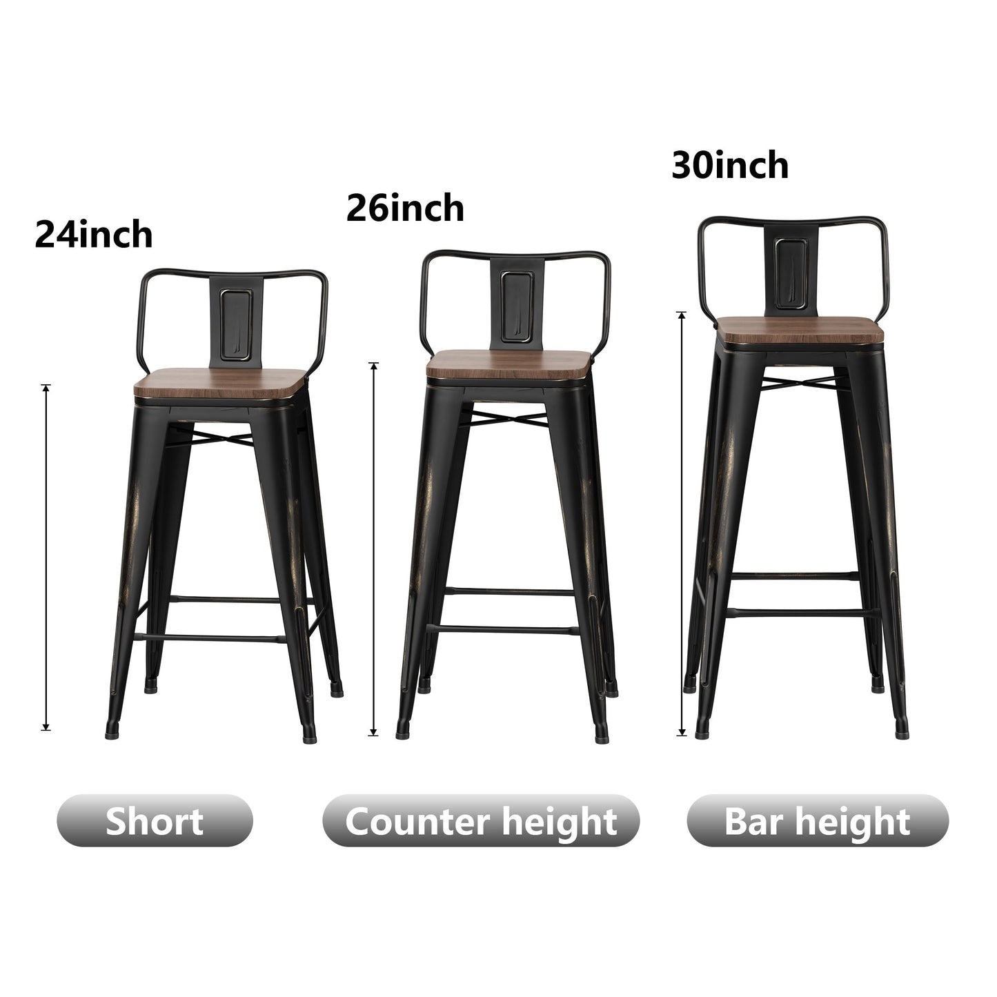 Bar Stools With Back set of 4 Industrial Metal Barstools with Wooden Seats