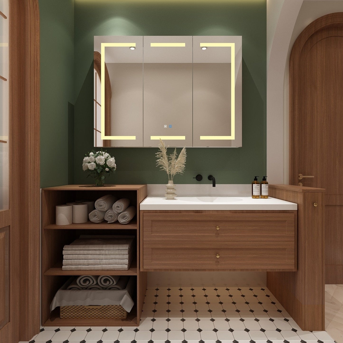 Bathroom Medicine Cabinet LED Mirror Anti-Fog 6000K Wall Cabinet White