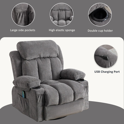 Beige Swivel Recliner with Massage, Heat & USB Charging