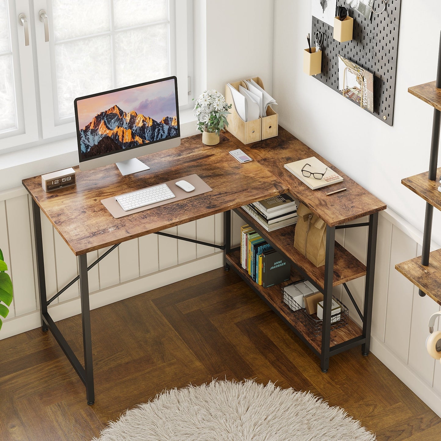 Small L Shaped Desk with Storage Shelves Corner Computer Desk