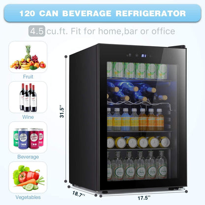 4.4cu.f Wine Cooler with LED Lights and Touch Buttons, Removable Shelves, Less Than 38dB