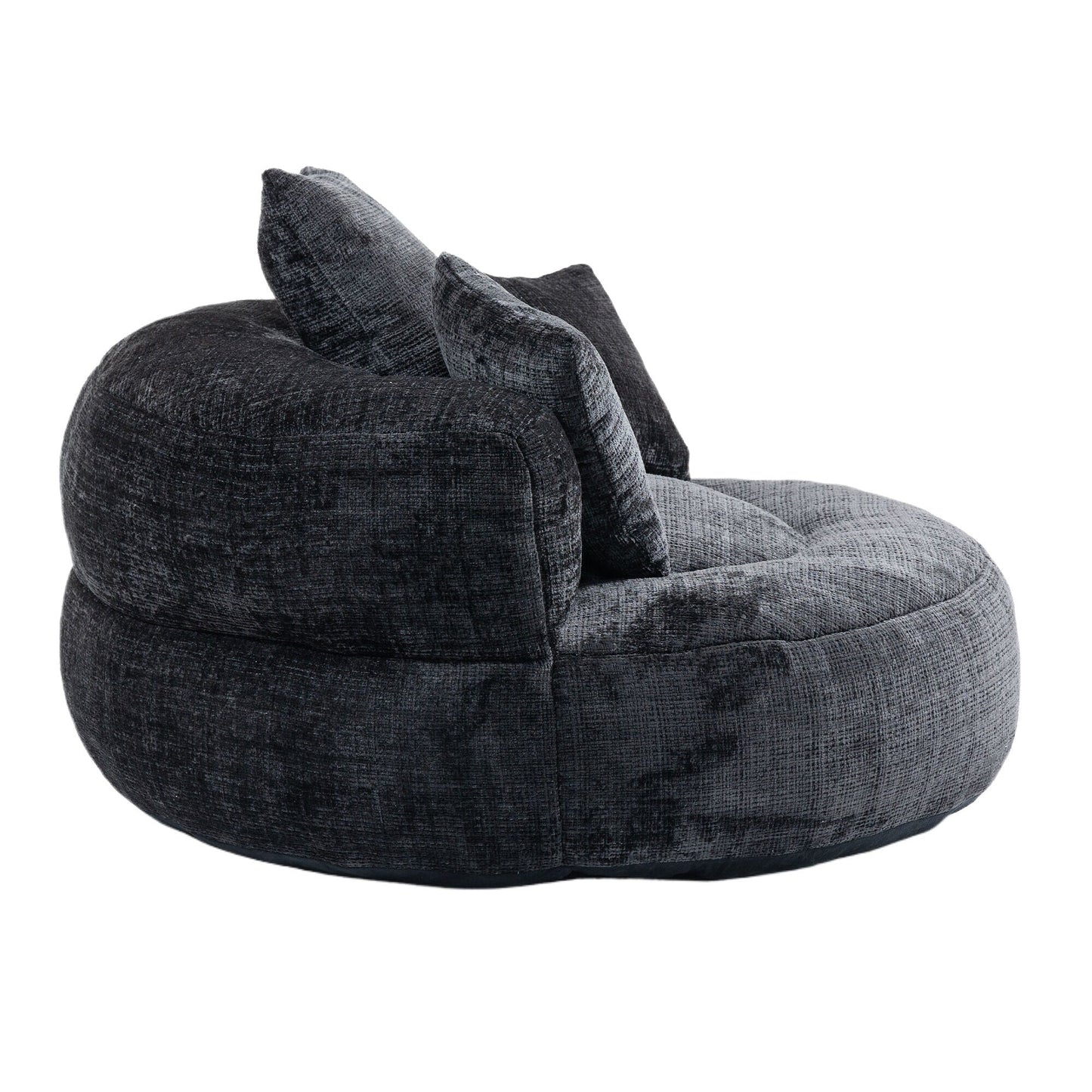 Black Oversized 42.52 Chenille Lazy Bean Bag Single Sofa with Three Pillows for Bedroom