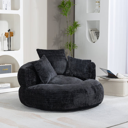 Black Oversized 42.52 Chenille Lazy Bean Bag Single Sofa with Three Pillows for Bedroom