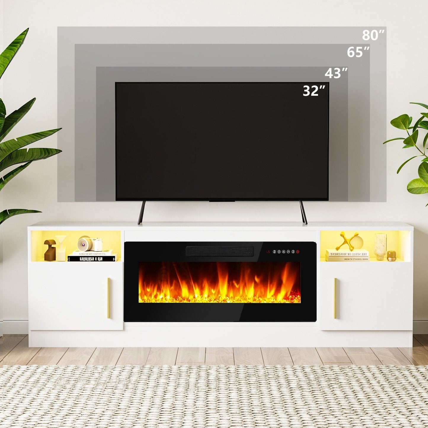 Bossin 70 Fireplace TV Stand with 36 Electric Fireplace, TV Stand for TVs Up to 80, 16 Colors LED Lights/Entertainment Center
