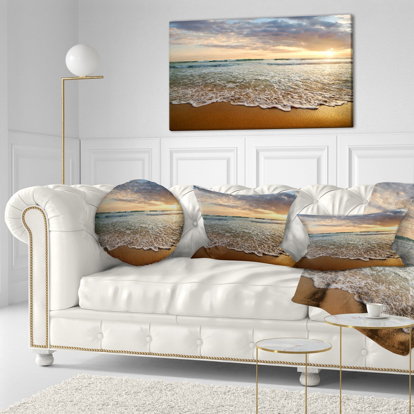 Bright Cloudy Sunset in Calm Ocean - Contemporary Seascape Art Canvas