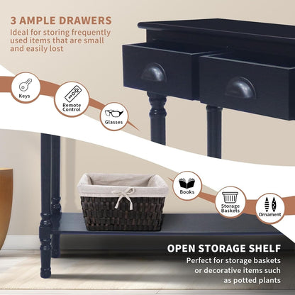 Burlington Wood 3-drawer Console Hallway Table