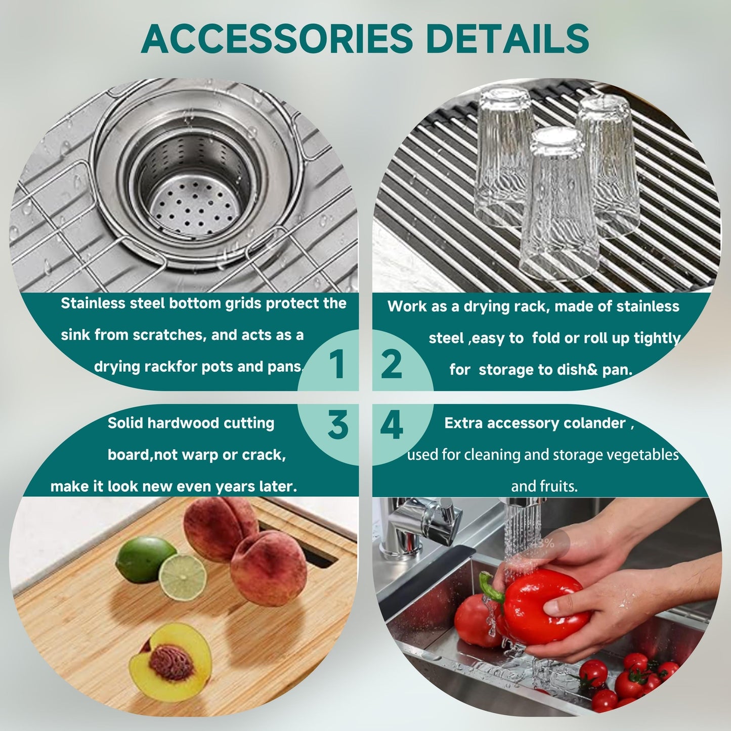 CB HOME 32'' Undermount Gold Kitchen Sink, Drop in Black/Stainless Steel Kitchen Sink, Single Bowl Kitchen Sink with Accessories