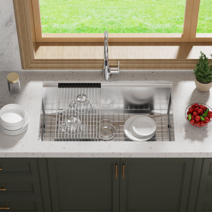 CB HOME 32'' Undermount Gold Kitchen Sink, Drop in Black/Stainless Steel Kitchen Sink, Single Bowl Kitchen Sink with Accessories