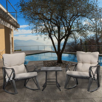 COSIEST 3-piece Outdoor Rocking Chair Chat Set with Side Table