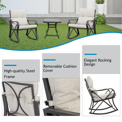 COSIEST 3-piece Outdoor Rocking Chair Chat Set with Side Table
