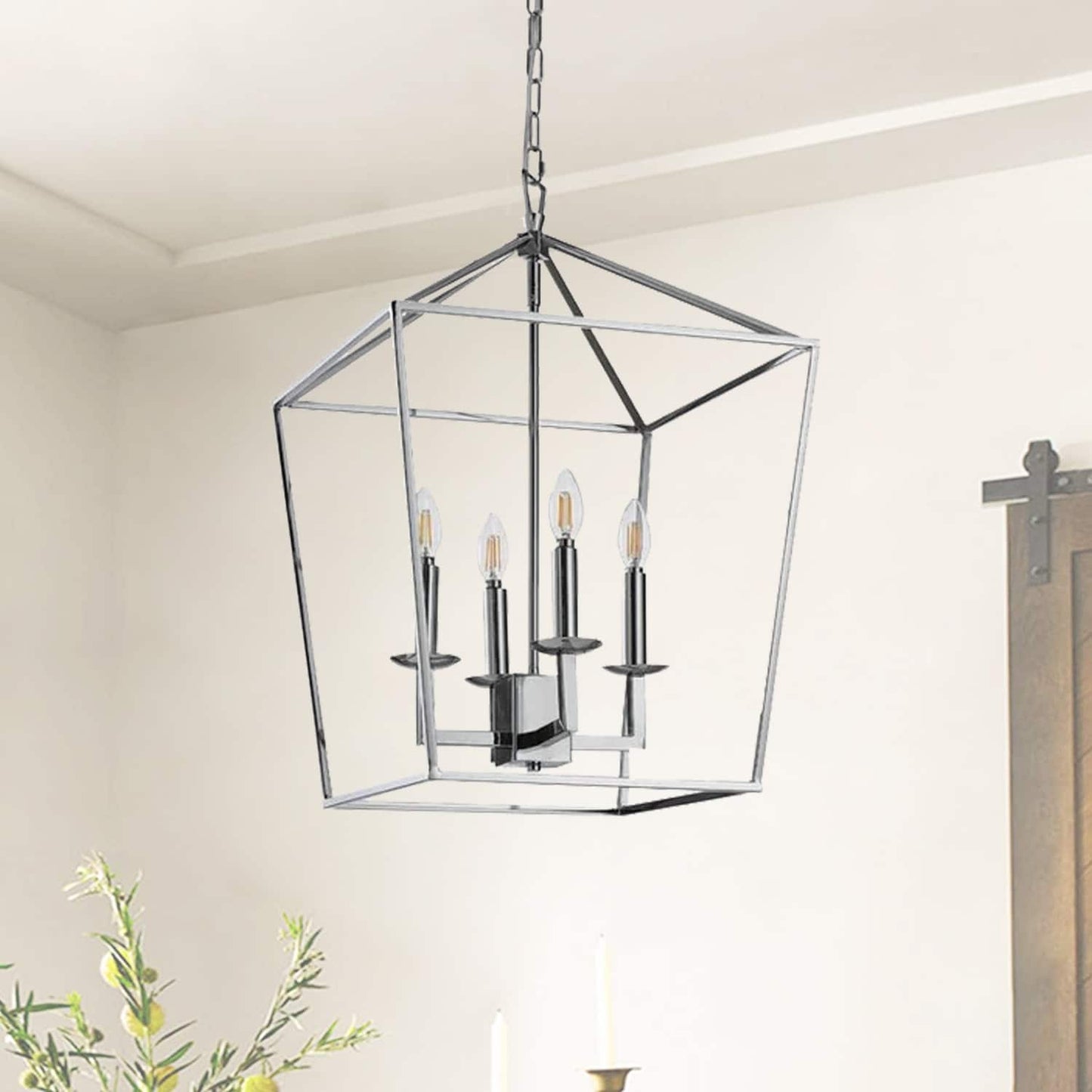 Candle Style Lantern Pendant Stairway or Kitchen Island Open Cage Chandelier - N/A
