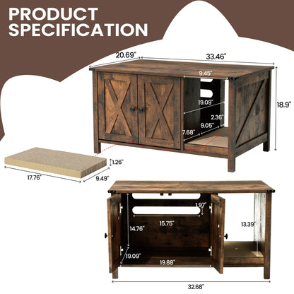 Cat Litter Box Enclosure, Hidden Wood Cat Washroom Furniture with Scratching Post