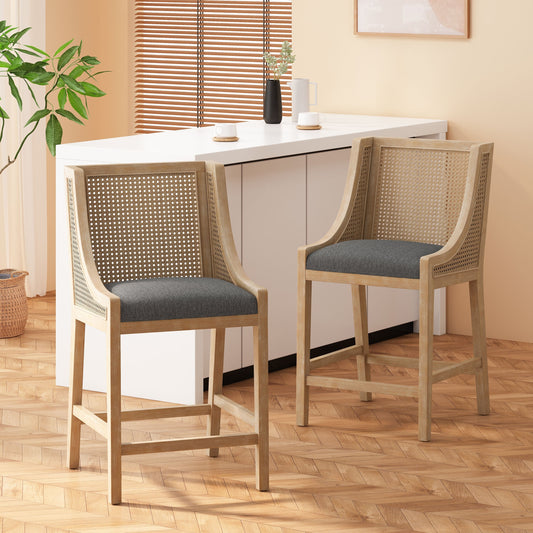 Christopher Knight Home Cataldo Fabric Upholstered Wood and Cane 25.5-Inch Counter Stools (Set of 2)