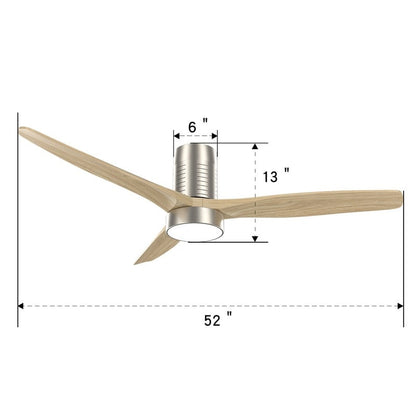 52 Inch Farmhouse Style Flush Mount Ceiling Fan with Light and Remote Control, Reversible DC Motor
