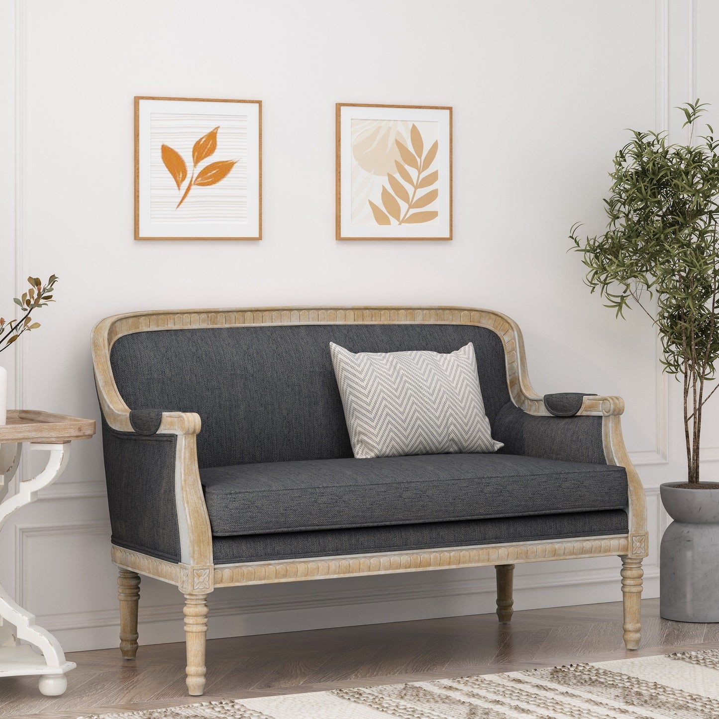 Charcoal Wood Loveseat Sofa with Rubber Wood Frame