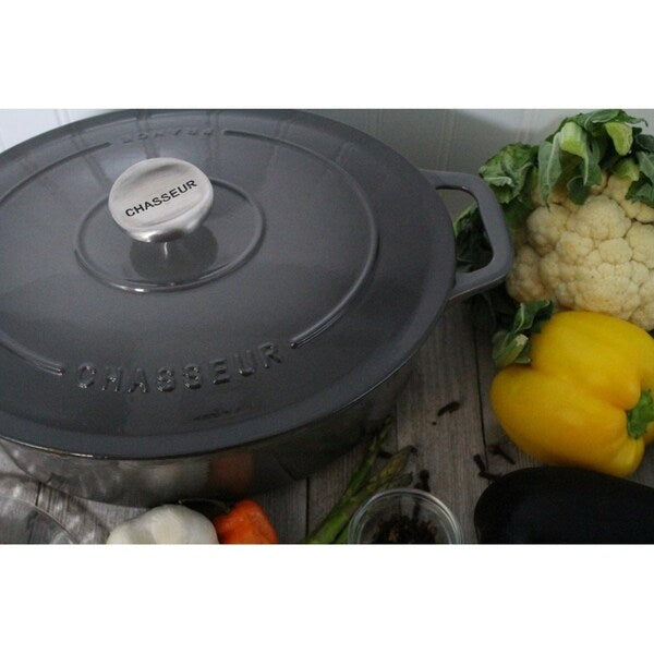 Chasseur 3.8-quart Caviar-Grey Enameled Cast Iron Oval Dutch Oven