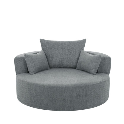 Chenille Accent Barrel Chair Lounge Chair, Round Sofa Chair Armchair with 360-Degree Swivel Base and 3 Removable Pillows