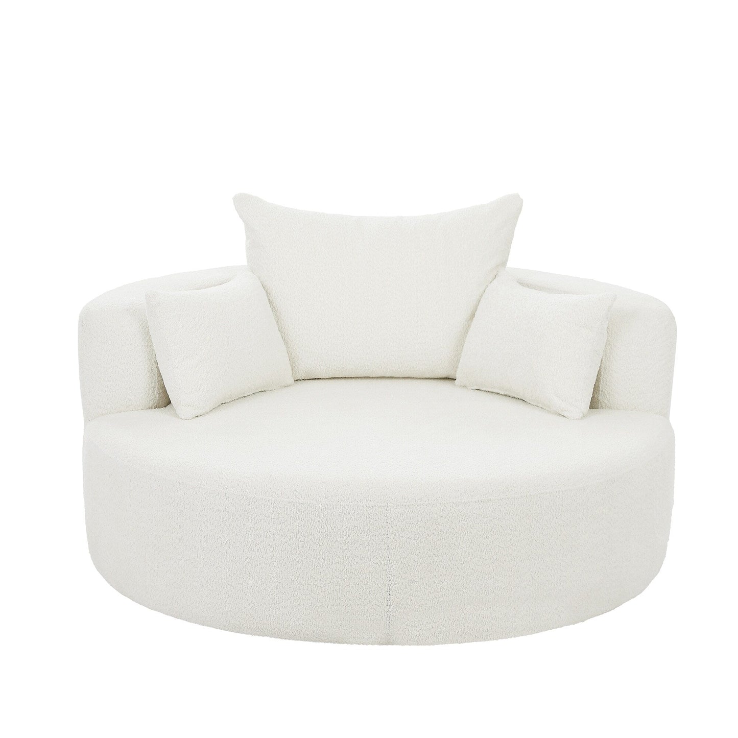 Chenille Accent Barrel Chair Lounge Chair, Round Sofa Chair Armchair with 360-Degree Swivel Base and 3 Removable Pillows