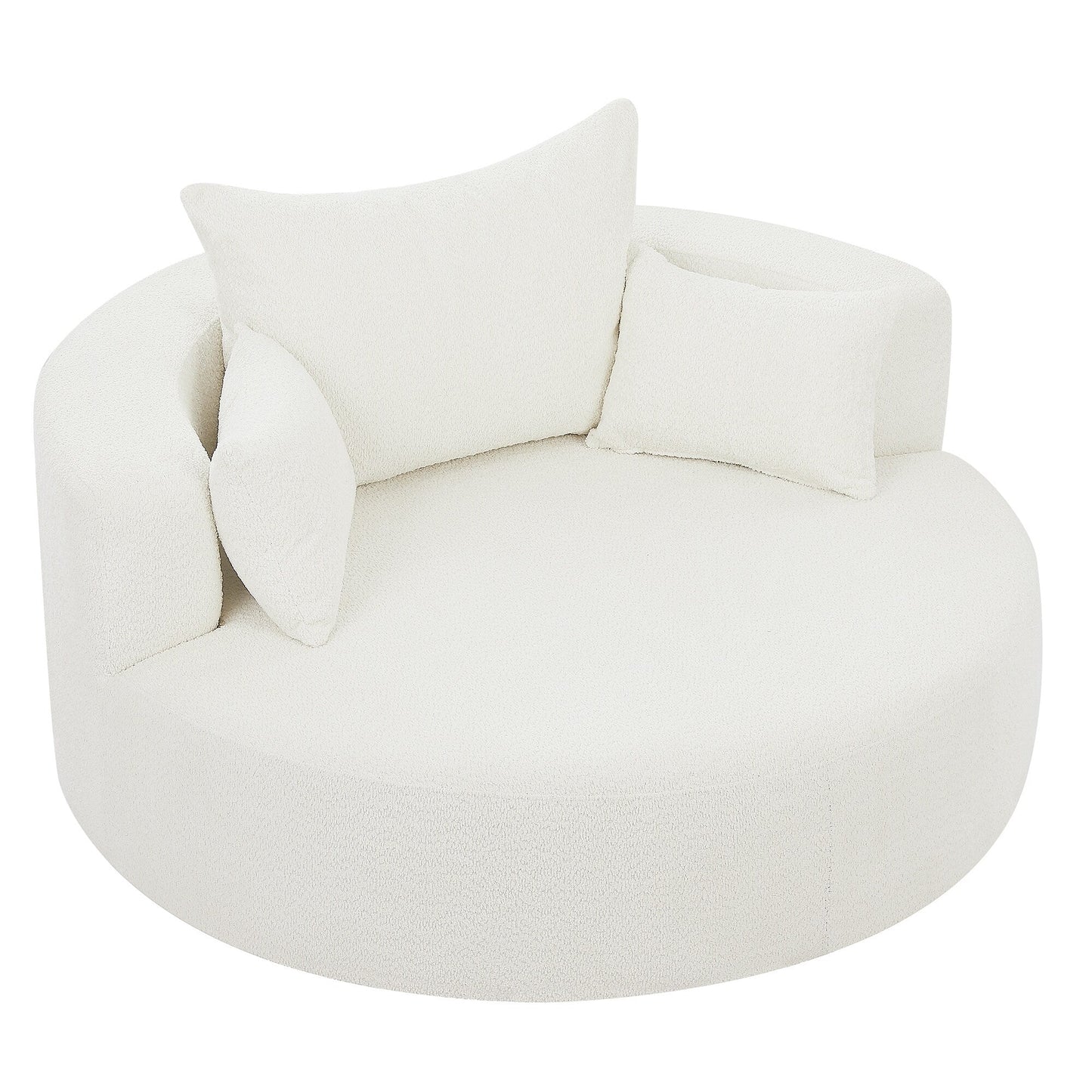Chenille Accent Barrel Chair Lounge Chair, Round Sofa Chair Armchair with 360-Degree Swivel Base and 3 Removable Pillows
