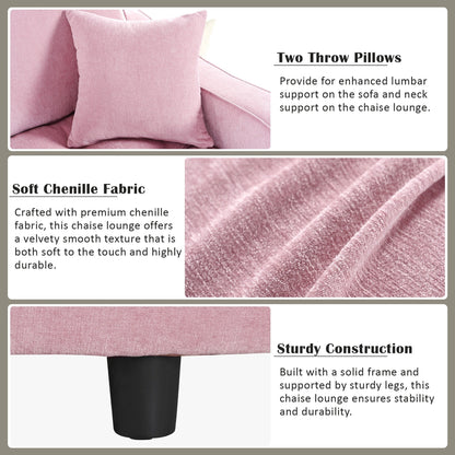Chenille Chaise Lounge Sofa Bed, Upholstered Sofa Couch with Tufted Backrest and 2 Detachable Pillows for Living Room