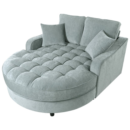 Chenille Chaise Lounge Sofa Bed, Upholstered Sofa Couch with Tufted Backrest and 2 Detachable Pillows for Living Room