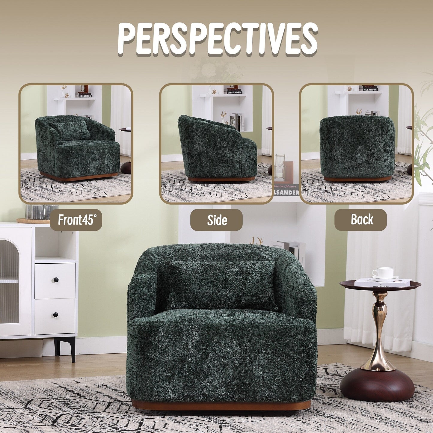 Chenille Swivel Barrel Chair, 360-Degree Comfy Accent Sofa for Living Room, Bedroom, and Study with Removable Cushion