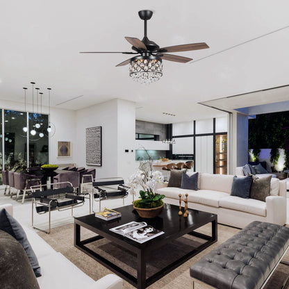 Chrome/ Crystal 4-light Chandelier/ Ceiling Fan with Remote