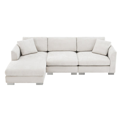 Cloud Sectional Sofa,L-Shaped Luxury Couch Set With 2 Free Pillows,4-Seat Chenille Indoor Furniture With Oversized Chaise