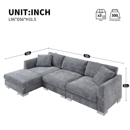 Cloud Sectional Sofa,L-Shaped Luxury Couch Set With 2 Free Pillows,4-Seat Chenille Indoor Furniture With Oversized Chaise