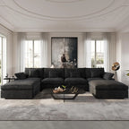 Canapés d'angle Deluxe Slope Cloud | Ensemble 6 pièces en lin noir, forme en U, 160 coussins de dossier réglables, 4 places