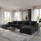 Canapés d'angle Deluxe Slope Cloud | Ensemble 6 pièces en lin noir, forme en U, 160 coussins de dossier réglables, 4 places