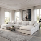 Canapés d'angle Deluxe Slope Cloud | Ensemble de 6 pièces en lin blanc en forme de U, 160 coussins de dossier réglables, 4 places